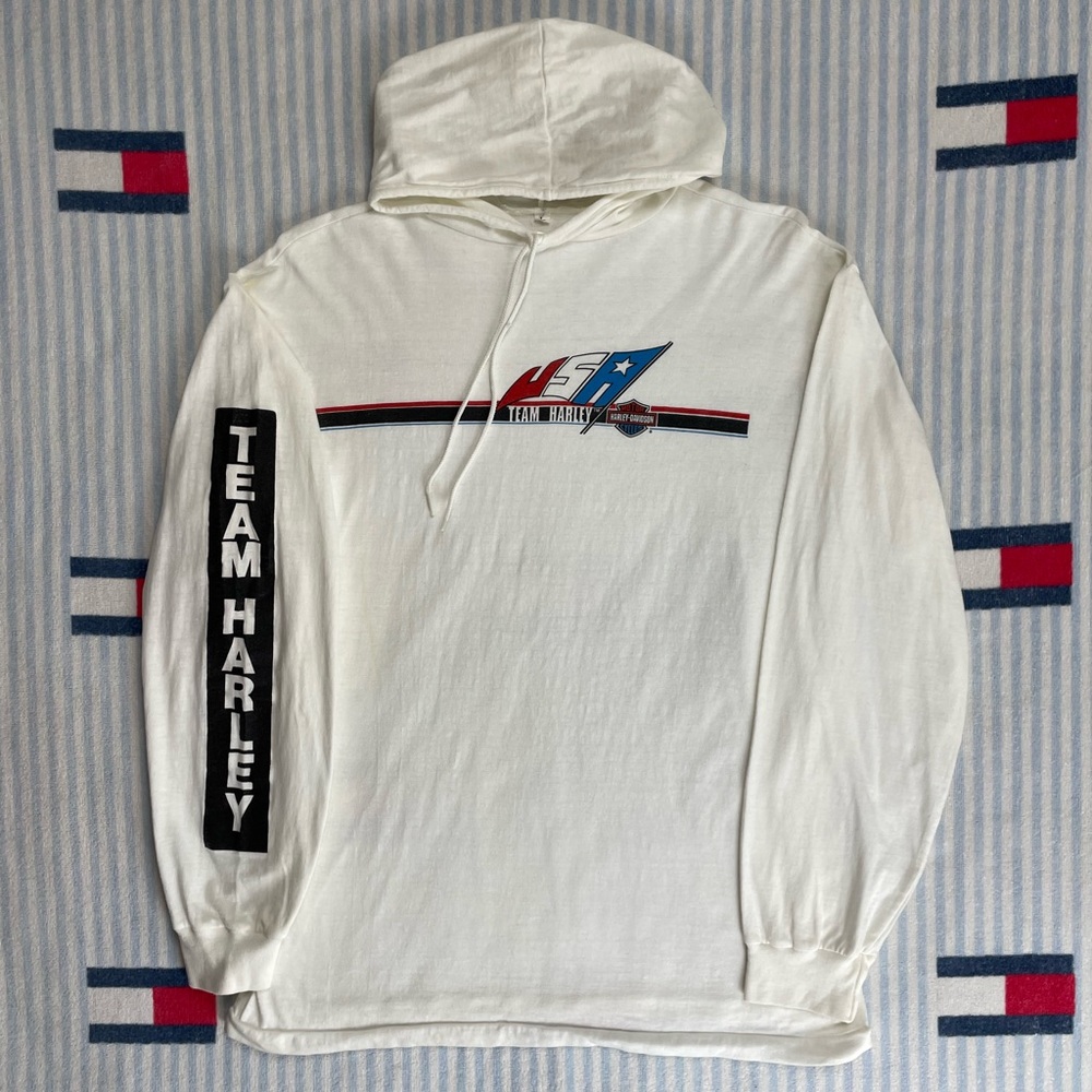 Harley-Davidson White Hoodie with Red & Blue Accents